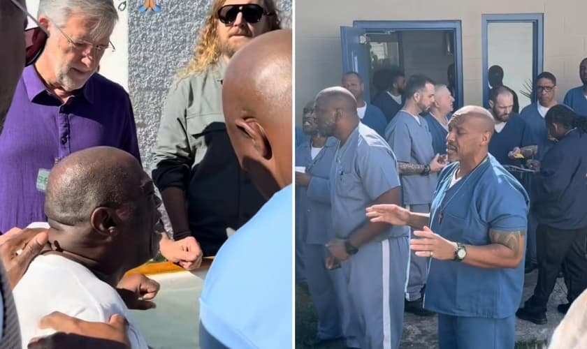 O batismo na prisão. (Foto: Reprodução/Instagram/Sean Feucht)