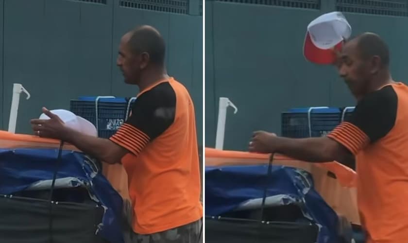 O ambulante orando nas ruas. (Foto: Reprodução/Instagram/Thawan Cavalcanti)