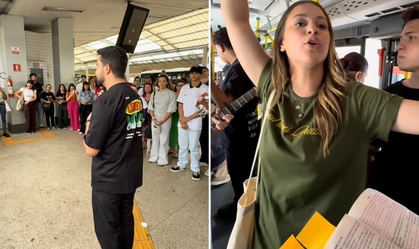 O evangelismo no terminal de ônibus. (Foto: Reprodução/Instagram/Jey Reis)